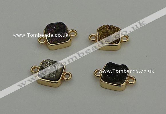 NGC5796 10*10mm square plated druzy agate connectors wholesale