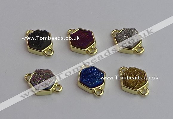 NGC5858 12*12mm hexagon plated druzy agate connectors wholesale