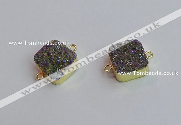 NGC5977 16*16mm square plated druzy agate connectors wholesale