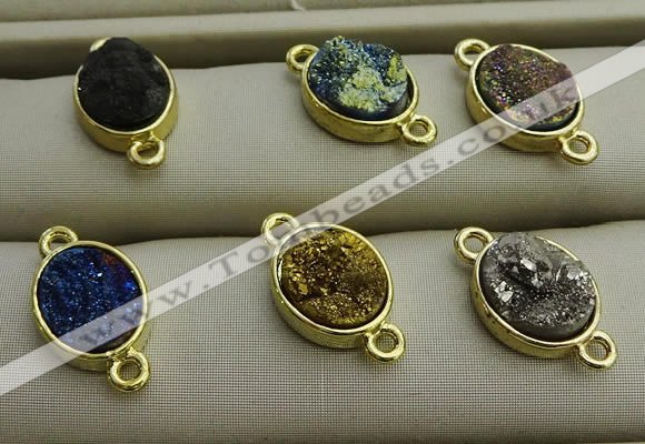 NGC6001 10*14mm oval plated druzy agate connectors wholesale