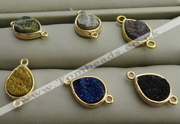 NGC6002 10*12mm flat teardrop plated druzy agate connectors wholesale