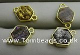 NGC6003 12*12mm hexagon plated druzy agate connectors wholesale