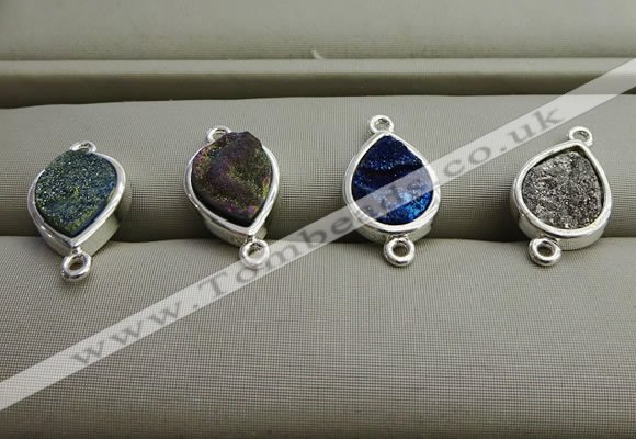 NGC6006 10*12mm flat teardrop plated druzy agate connectors wholesale