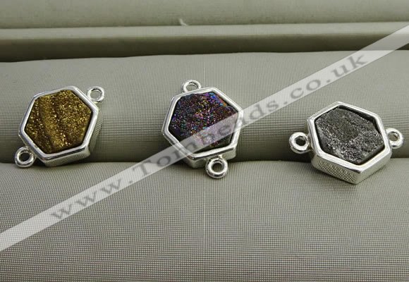 NGC6007 12*12mm hexagon plated druzy agate connectors wholesale