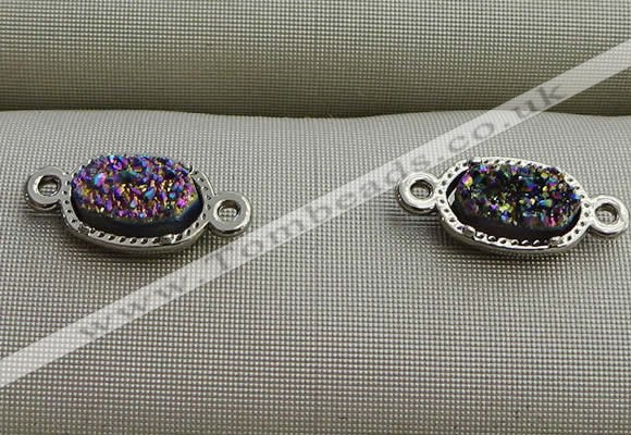 NGC6012 5*8mm oval plated druzy agate connectors wholesale