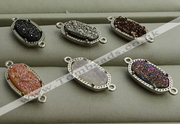 NGC6015 5*8mm oval plated druzy agate connectors wholesale