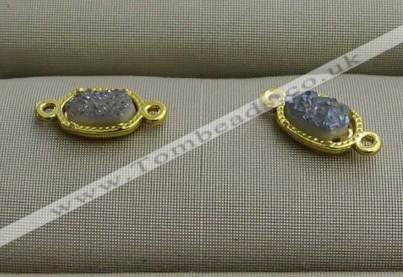 NGC6019 5*8mm oval plated druzy agate connectors wholesale