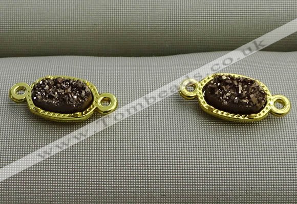 NGC6021 5*8mm oval plated druzy agate connectors wholesale