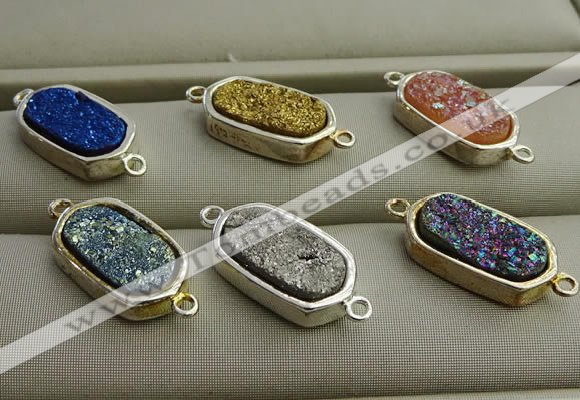 NGC6026 10*16mm oval plated druzy agate connectors wholesale