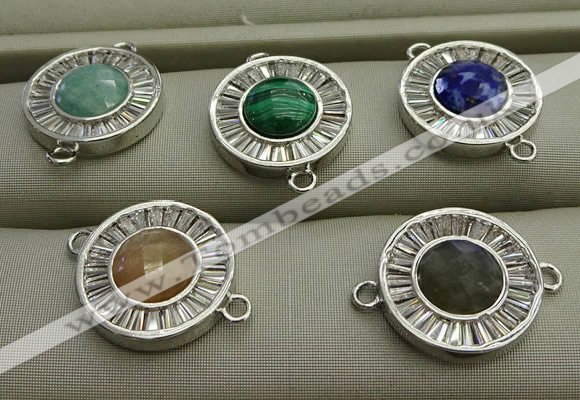 NGC6044 16mm coin mixed gemstone connectors wholesale