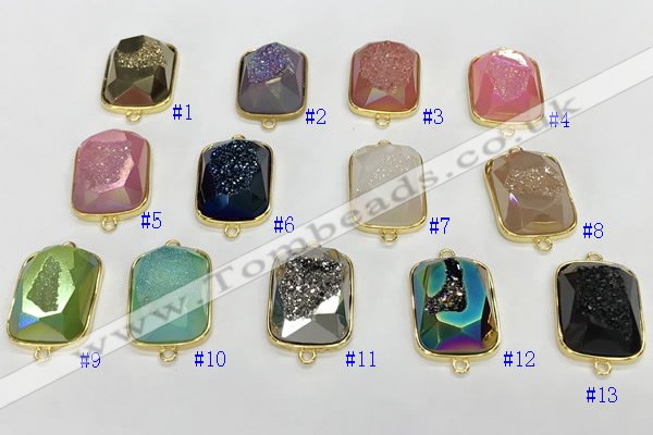NGC7008 17*22mm faceted rectangle plated druzy agate connectors
