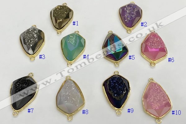 NGC7009 18*25mm faceted teardrop plated druzy agate connectors