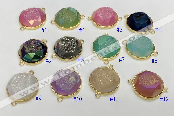 NGC7012 20mm faceted coin plated druzy agate connectors