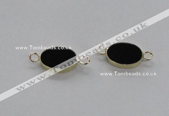 NGC717 13*18mm oval black agate gemstone connectors wholesale