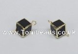 NGC726 12*12mm cube black agate connectors wholesale