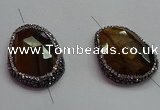 NGC7524 25*35mm - 28*38mm faceted freeform yellow tiger eye connectors