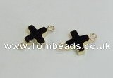 NGC987 15*15mm cross black agate gemstone connectors wholesale