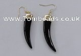 NGE152 10*40mm – 10*42mm oxhorn black agate gemstone earrings