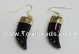 NGE161 11*28mm – 11*30mm oxhorn black agate gemstone earrings