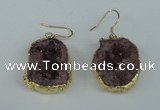 NGE37 20*25mm - 25*30mm freeform plated druzy agate earrings