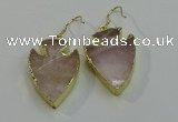 NGE5007 20*30mm - 25*30mm arrowhead rose quartz earrings