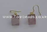 NGE5081 10*15mm cube rose quartz gemstone earrings wholesale