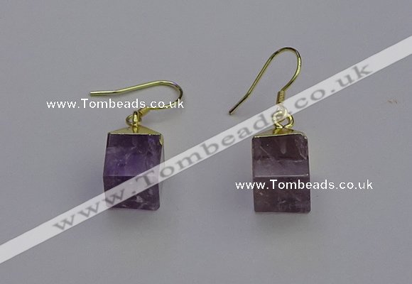 NGE5085 10*15mm cube light amethyst gemstone earrings wholesale