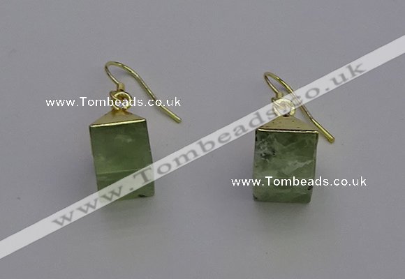 NGE5090 10*15mm cube green rutilated quartz gemstone earrings wholesale