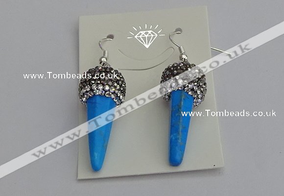 NGE5166 10*30mm faceted cone white howlite turquoise earrings