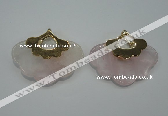 NGP1076 8*40*50mm rose quartz pendants with brass setting