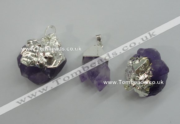 NGP1092 18*25mm - 25*40mm faceted nuggets amethyst pendants