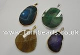 NGP1110 30*40 - 40*50mm freeform druzy agate pendants with brass setting