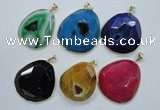 NGP1112 25*30 - 45*55mm freeform druzy agate pendants with brass setting