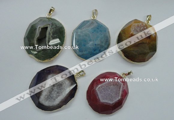 NGP1113 40*45 - 45*50mm freeform druzy agate pendants with brass setting