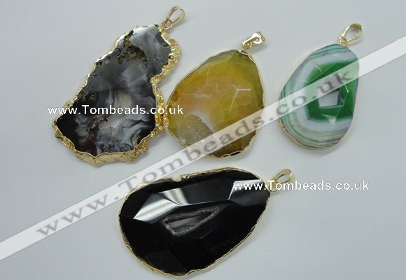 NGP1114 30*40 - 45*65mm freeform druzy agate pendants with brass setting