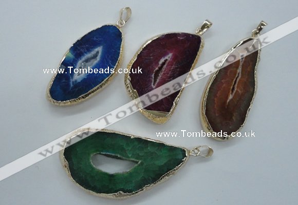 NGP1118 30*45 - 40*60mm freeform druzy agate pendants with brass setting