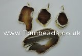 NGP1119 25*40 - 40*60mm freeform druzy agate pendants with brass setting