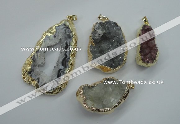 NGP1126 25*30 - 40*50mm freeform druzy agate pendants with brass setting