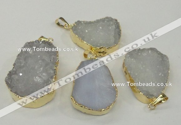 NGP1140 25*35mm - 40*45mm freeform druzy agate pendants with brass setting