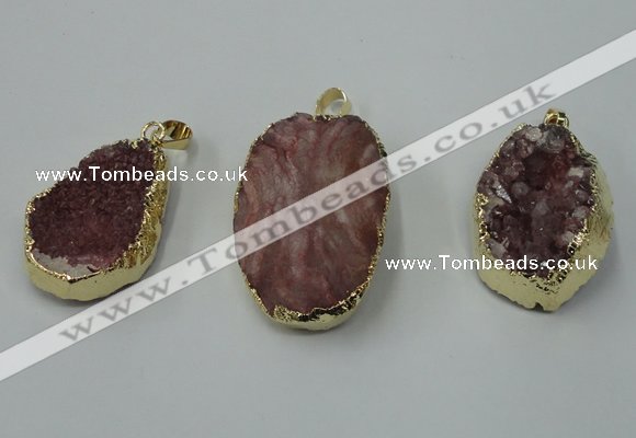 NGP1141 25*35mm - 40*45mm freeform druzy agate pendants with brass setting
