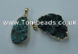 NGP1143 25*35mm - 40*45mm freeform druzy agate pendants with brass setting