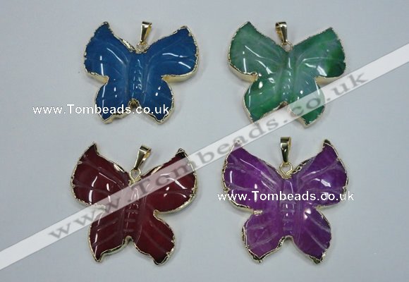 NGP1281 45*48mm butterfly agate pendants with brass setting