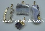 NGP1285 20*25mm – 35*45mm freeform druzy agate pendants with brass setting