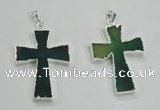 NGP1286 32*45mm cross green agate pendants with brass setting