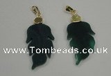 NGP1289 25*55mm leaf green agate pendants with brass setting