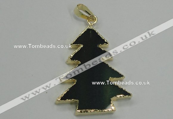 NGP1290 35*45mm leaf green agate pendants with brass setting