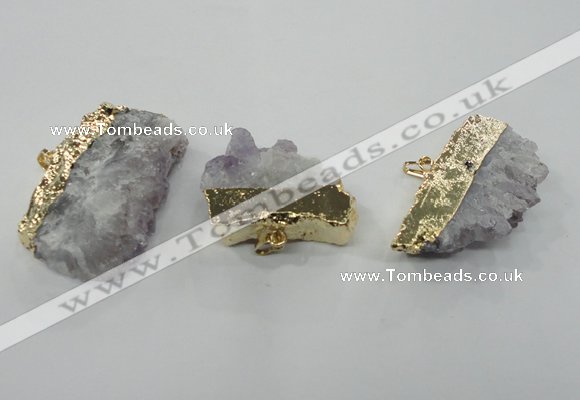 NGP1342 25*35mm - 35*50mm freeform amethyst pendants with brass setting