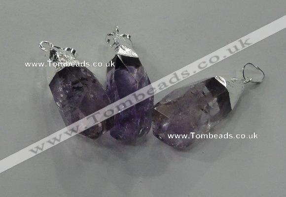 NGP1353 15*30mm - 18*40mm faceted nuggets amethyst pendants