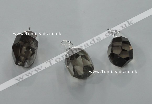 NGP1355 15*25mm - 18*30mm faceted nuggets smoky quartz pendants