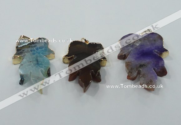 NGP1367 30*40mm - 35*45mm leaf agate pendants with brass setting